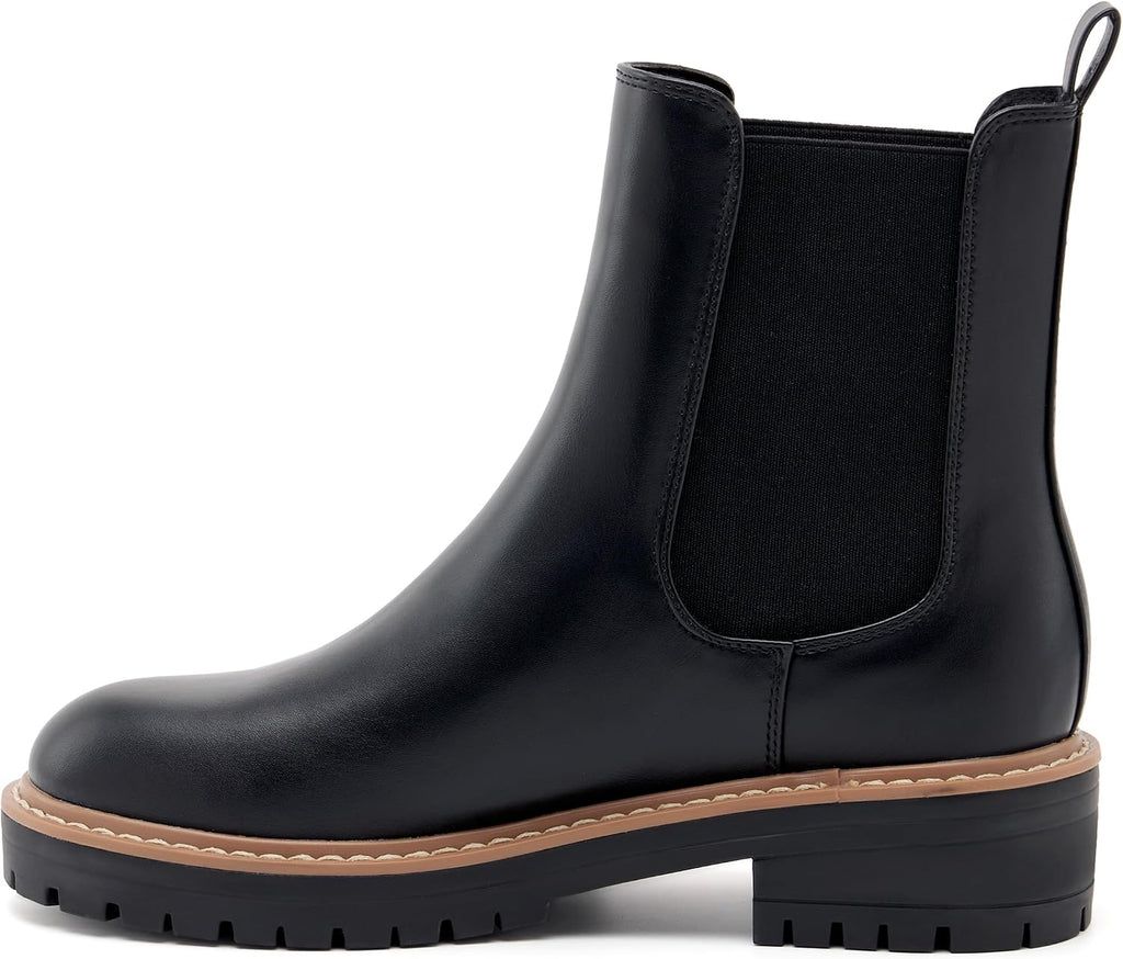 Women's Chelsea Boots Slip On Ankle Booties Elastic Chunky Block Booties – 3/4 angle view