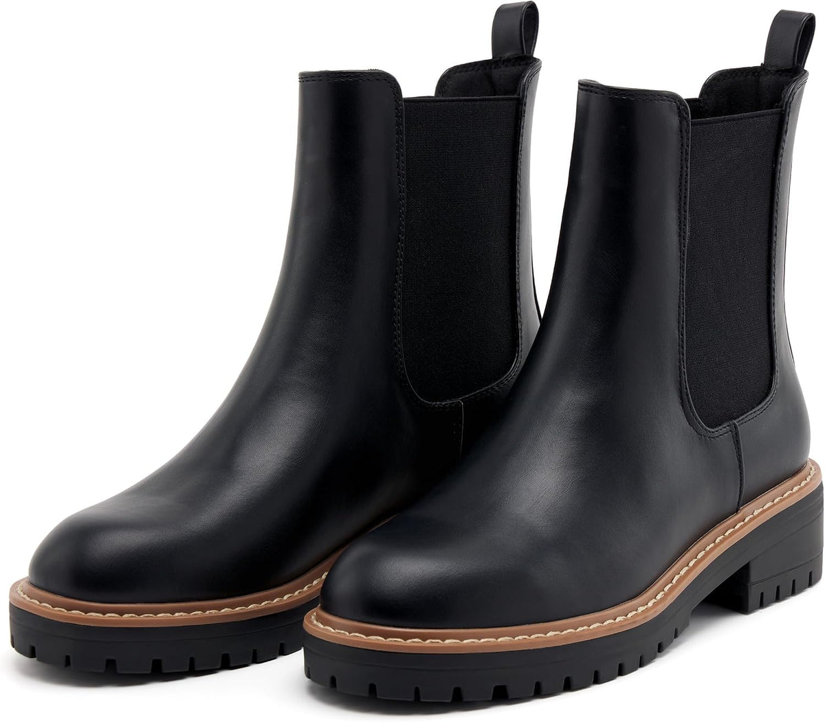 Women's Chelsea Boots Slip On Ankle Booties Elastic Chunky Block Booties – opposite side view