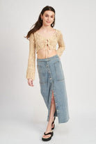 Women's Shirts - Cropped Tops Women’s Crochet Cropped Top with Front Tie