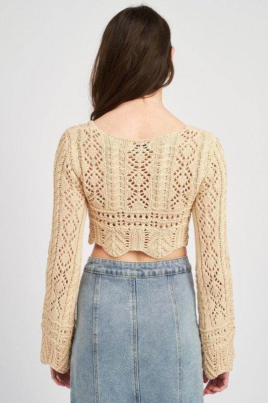 Women’s Crochet Cropped Top with Front Tie - VacationGrabs