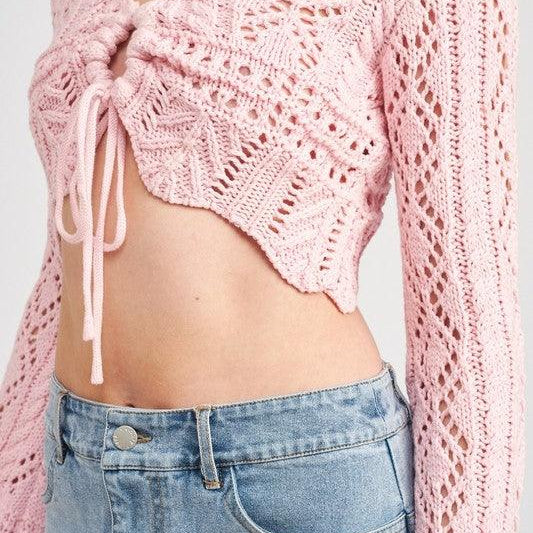 Women's Shirts - Cropped Tops Women’s Crochet Cropped Top with Front Tie