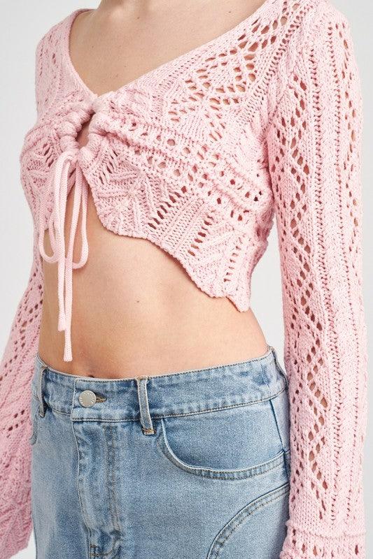 Women's Shirts - Cropped Tops Women’s Crochet Cropped Top with Front Tie