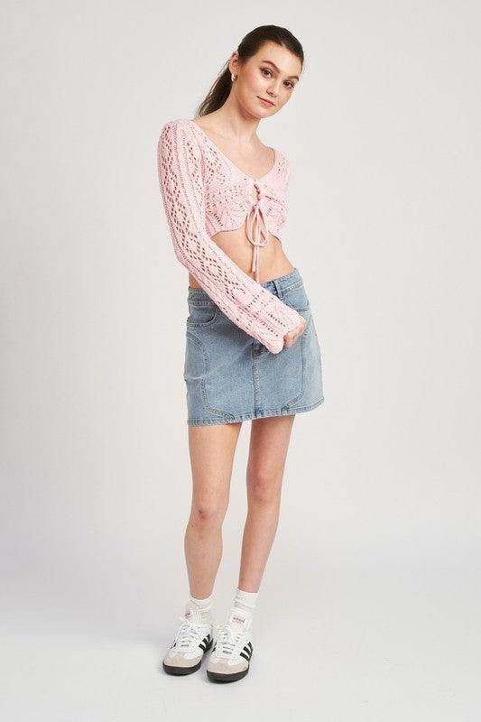 Women’s Crochet Cropped Top with Front Tie - VacationGrabs