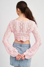 Women’s Crochet Cropped Top with Front Tie - VacationGrabs