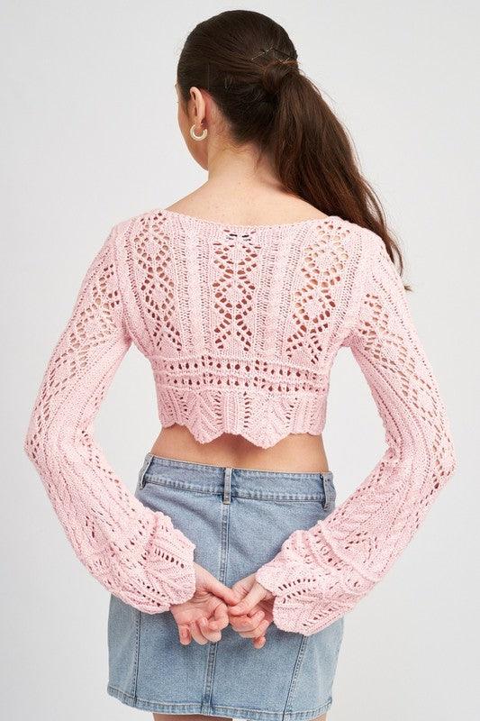 Women's Shirts - Cropped Tops Women’s Crochet Cropped Top with Front Tie