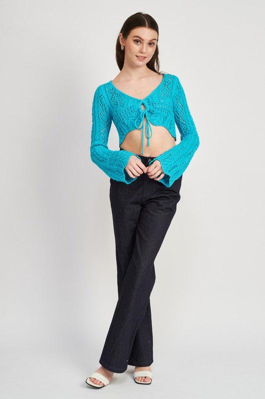 Women's Shirts - Cropped Tops Women’s Crochet Cropped Top with Front Tie