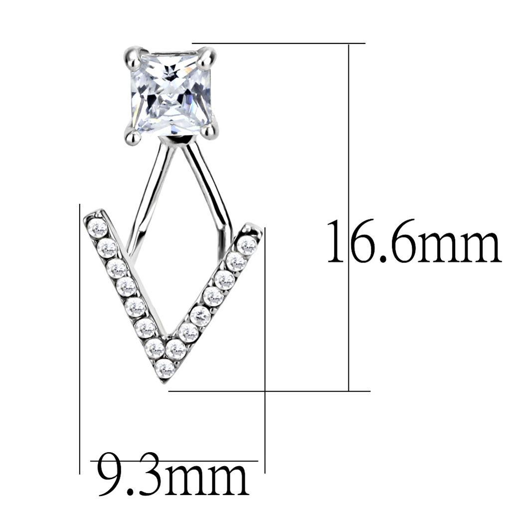 Women's Jewelry - Earrings Women's Earrings - DA292 - High polished (no plating) Stainless Steel Earrings with AAA Grade CZ in Clear