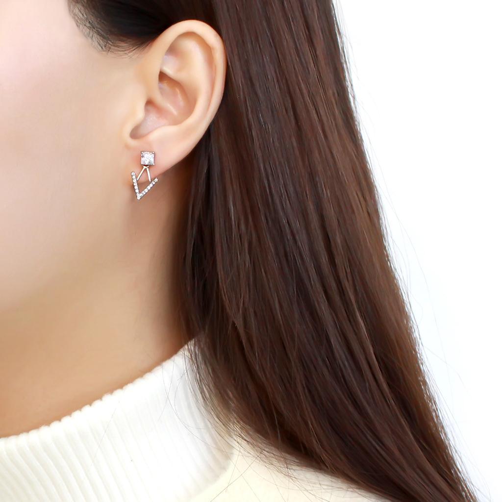 Women's Jewelry - Earrings Women's Earrings - DA292 - High polished (no plating) Stainless Steel Earrings with AAA Grade CZ in Clear