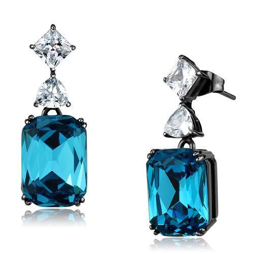Women's Jewelry - Earrings Women's Earrings - Light Black Stainless Steel Earrings with Top Grade Crystal in Blue Zircon