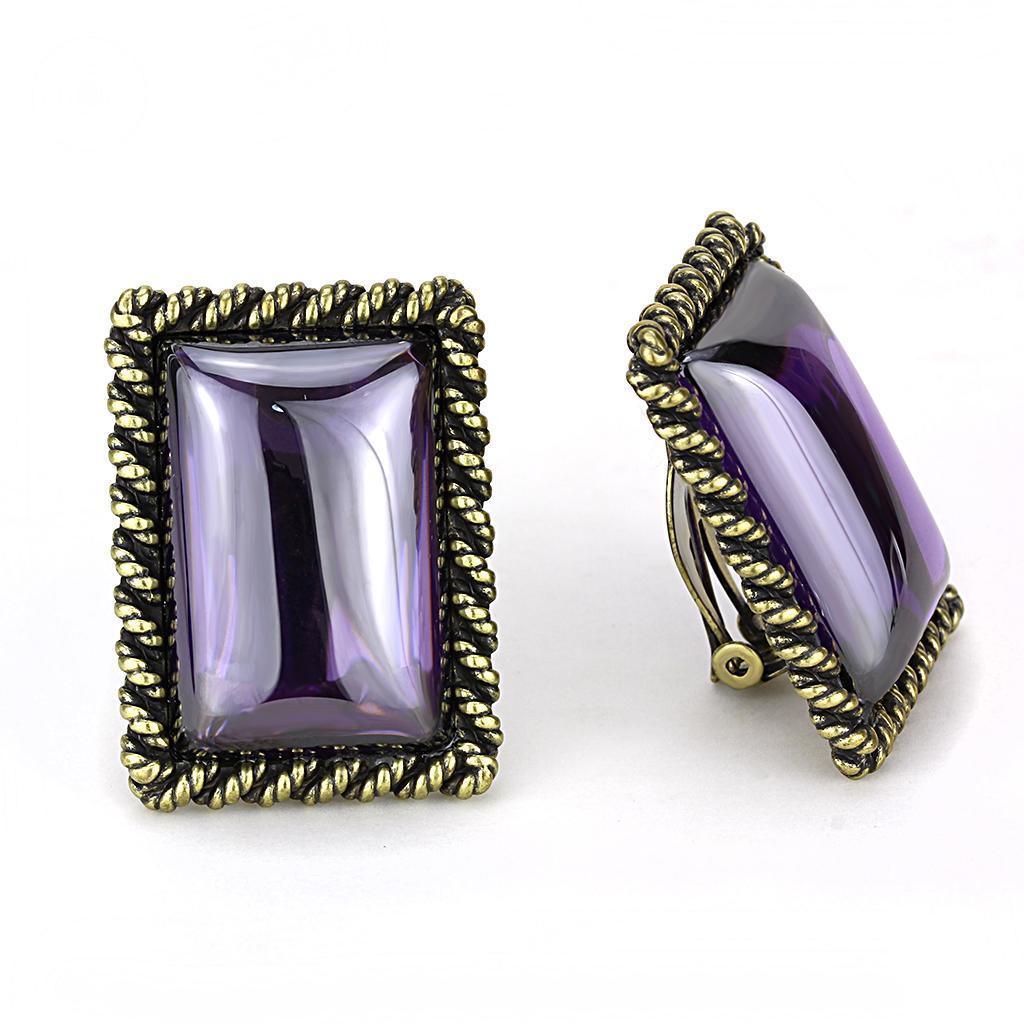 Women's Jewelry - Earrings Women's Earrings - LO4178 - Antique Copper Brass Earrings with AAA Grade CZ in Amethyst
