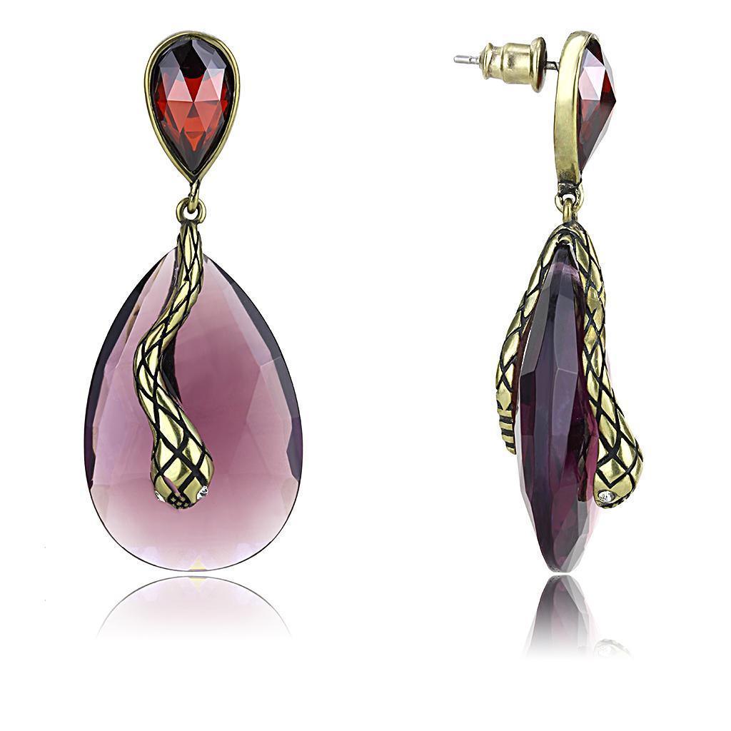 Women's Jewelry - Earrings Women's Earrings - LO4187 - Antique Copper Brass Earrings with Synthetic Synthetic Glass in Amethyst