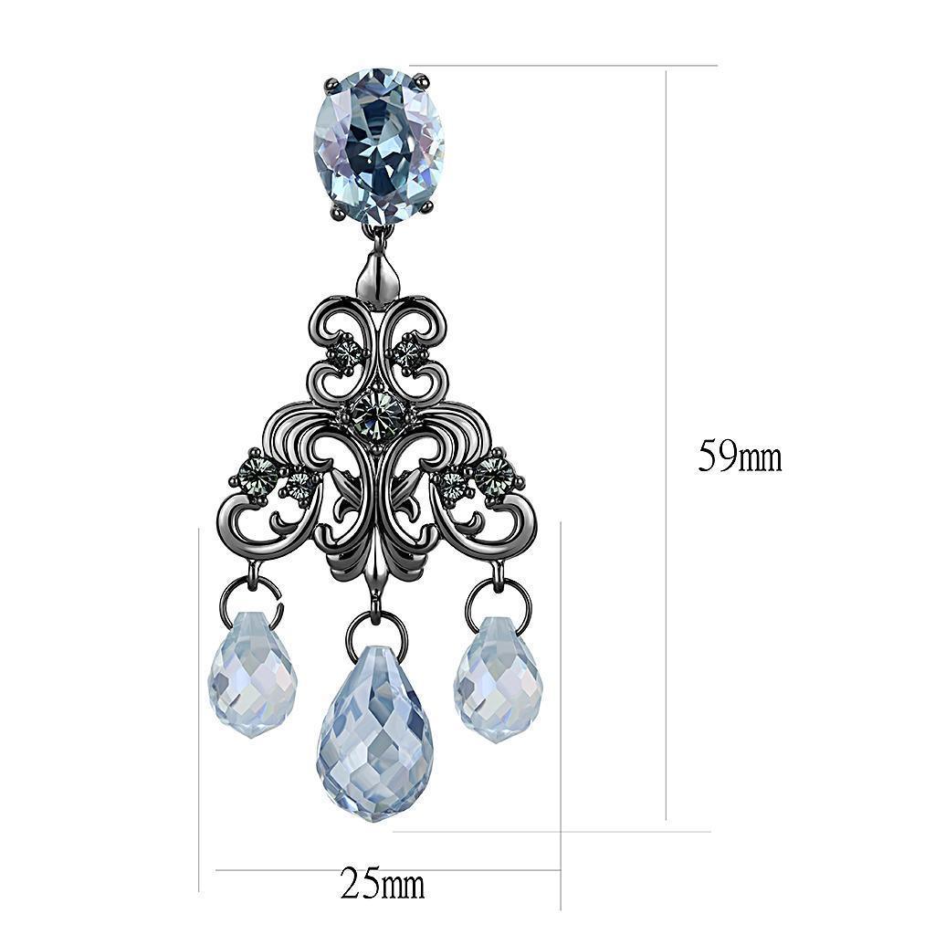 Women's Jewelry - Earrings Women's Earrings - LO4188 - TIN Cobalt Black Brass Earrings with AAA Grade CZ in Sea Blue