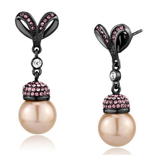 Women's Jewelry - Earrings Women's Earrings - TK2710 - IP Light Black (IP Gun) Stainless Steel Earrings with Synthetic Pearl in Rose