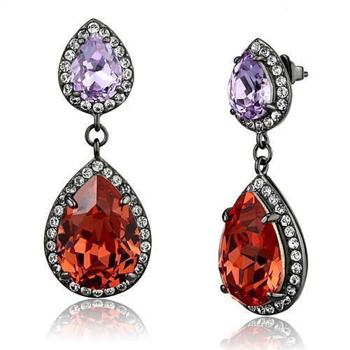 Women's Jewelry - Earrings Women's Earrings - TK2725 - IP Light Black (IP Gun) Stainless Steel Earrings with Top Grade Crystal in Orange