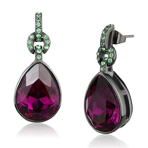 Women's Jewelry - Earrings Women's Earrings - TK2726 - IP Light Black (IP Gun) Stainless Steel Earrings with Top Grade Crystal in Fuchsia