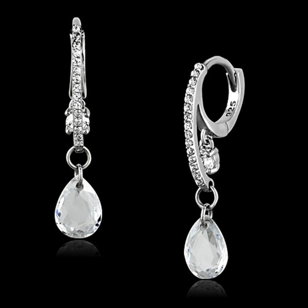 Women's Jewelry - Earrings Women's Earrings - TS159 - Rhodium 925 Sterling Silver Earrings with AAA Grade CZ in Clear
