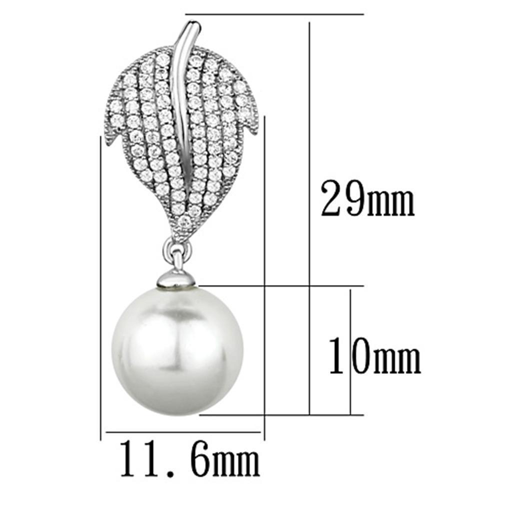 Women's Jewelry - Earrings Women's Earrings - TS166 - Rhodium 925 Sterling Silver Earrings with Synthetic Pearl in White