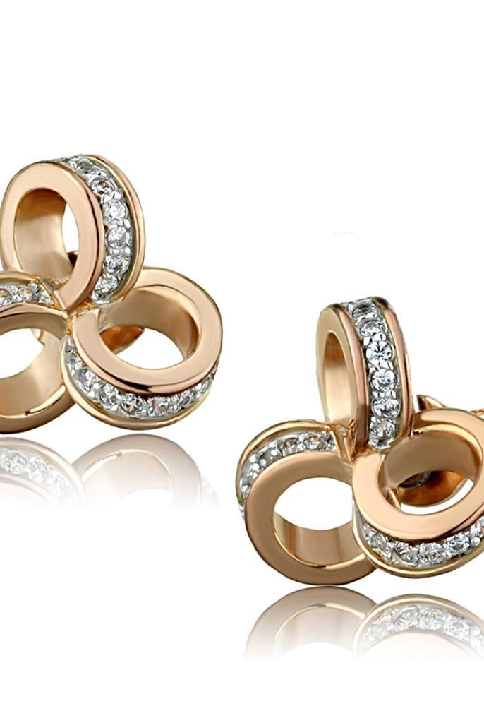 Women's Jewelry - Earrings Women's Earrings - TS513 - Rose Gold + Rhodium 925 Sterling Silver Earrings with AAA Grade CZ in Clear