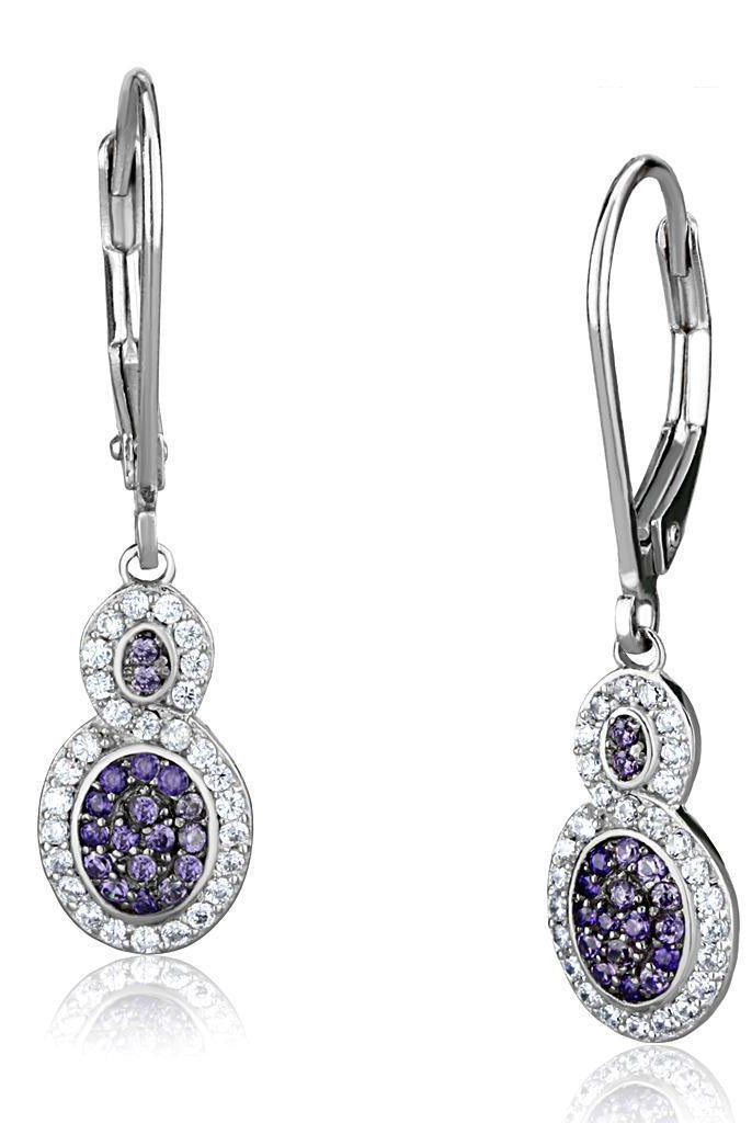 Women's Jewelry - Earrings Women's Earrings - TS532 - Rhodium + Ruthenium 925 Sterling Silver Earrings with AAA Grade CZ in Amethyst