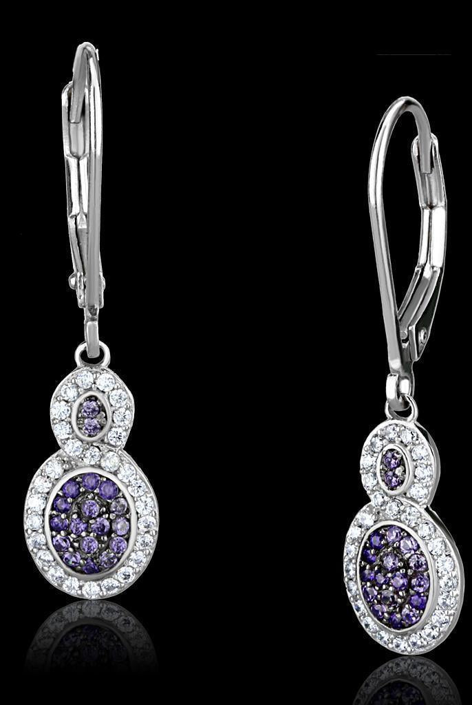 Women's Jewelry - Earrings Women's Earrings - TS532 - Rhodium + Ruthenium 925 Sterling Silver Earrings with AAA Grade CZ in Amethyst