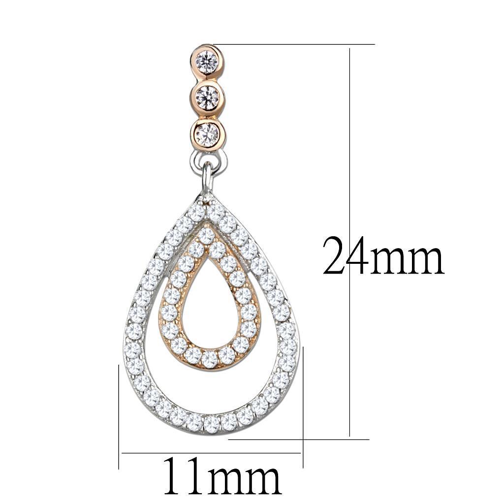 Women's Jewelry - Earrings Women's Earrings - TS548 - Rose Gold + Rhodium 925 Sterling Silver Earrings with AAA Grade CZ in Clear