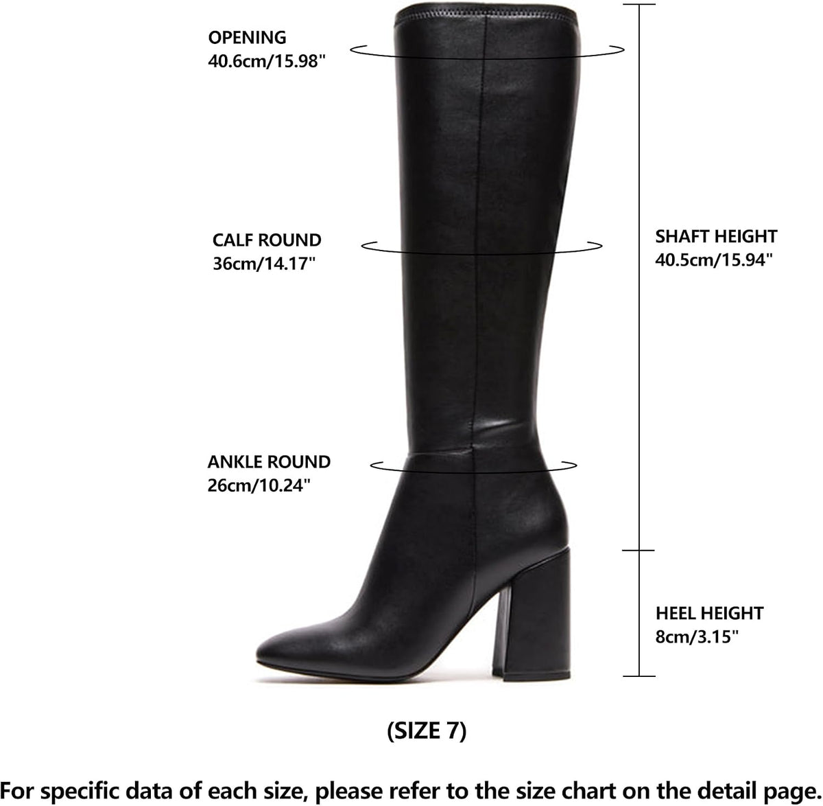 Women's Faux Leather Tall Boots Square Toe Chunky Heel Knee High Boots with Side Zip – back view