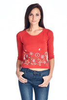 Women's Sweaters Women's Floral Embroidered Tie-Back Crop Sweater