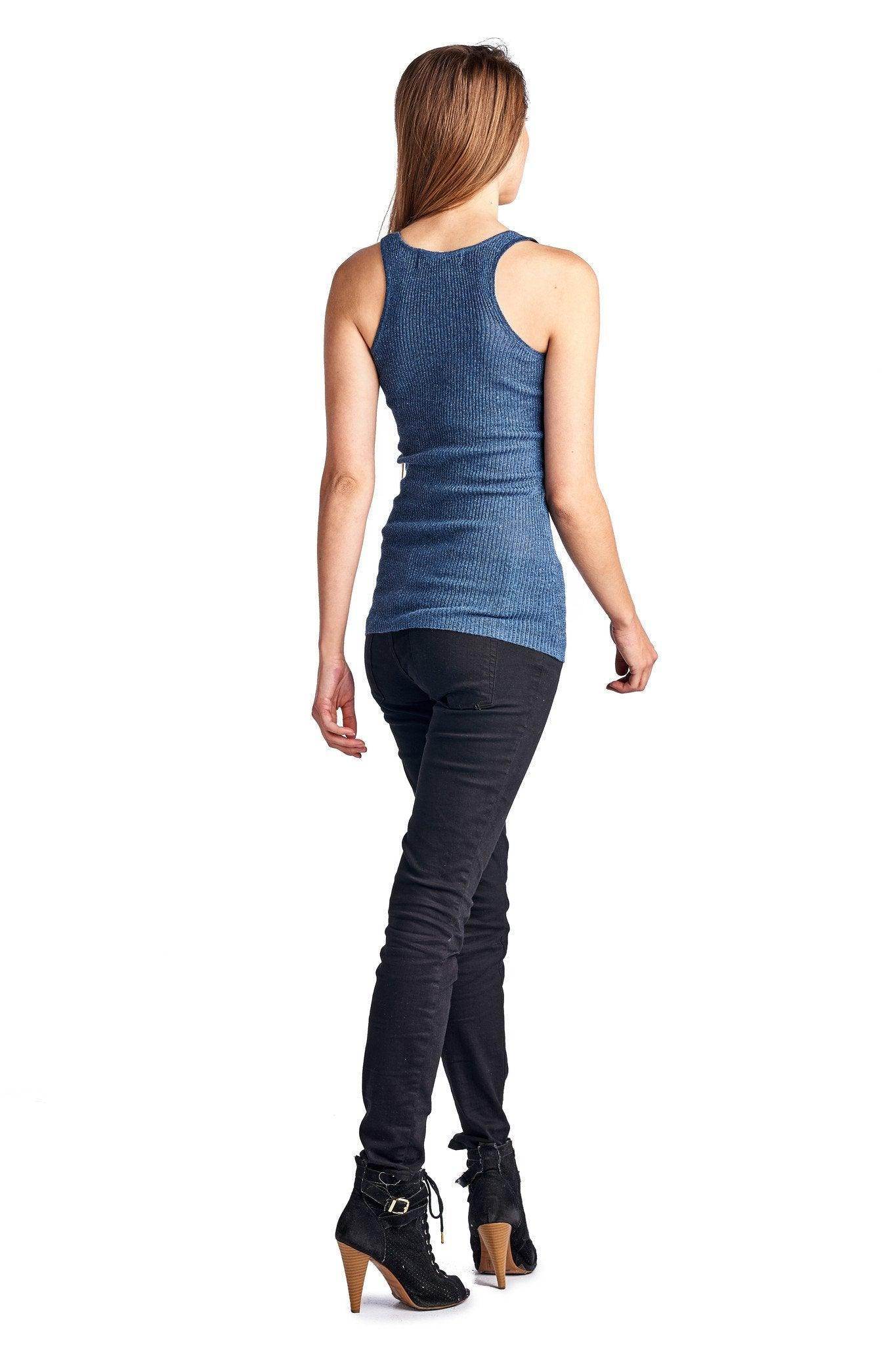 Women's Henley Tank with Lurex Thread - VacationGrabs
