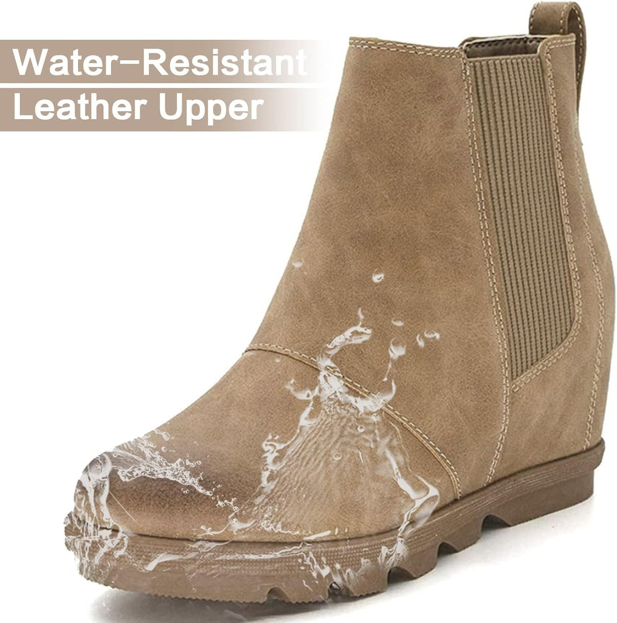 Women's Hidden Heel Chelsea Ankle Wedge Boots – close-up upper detail