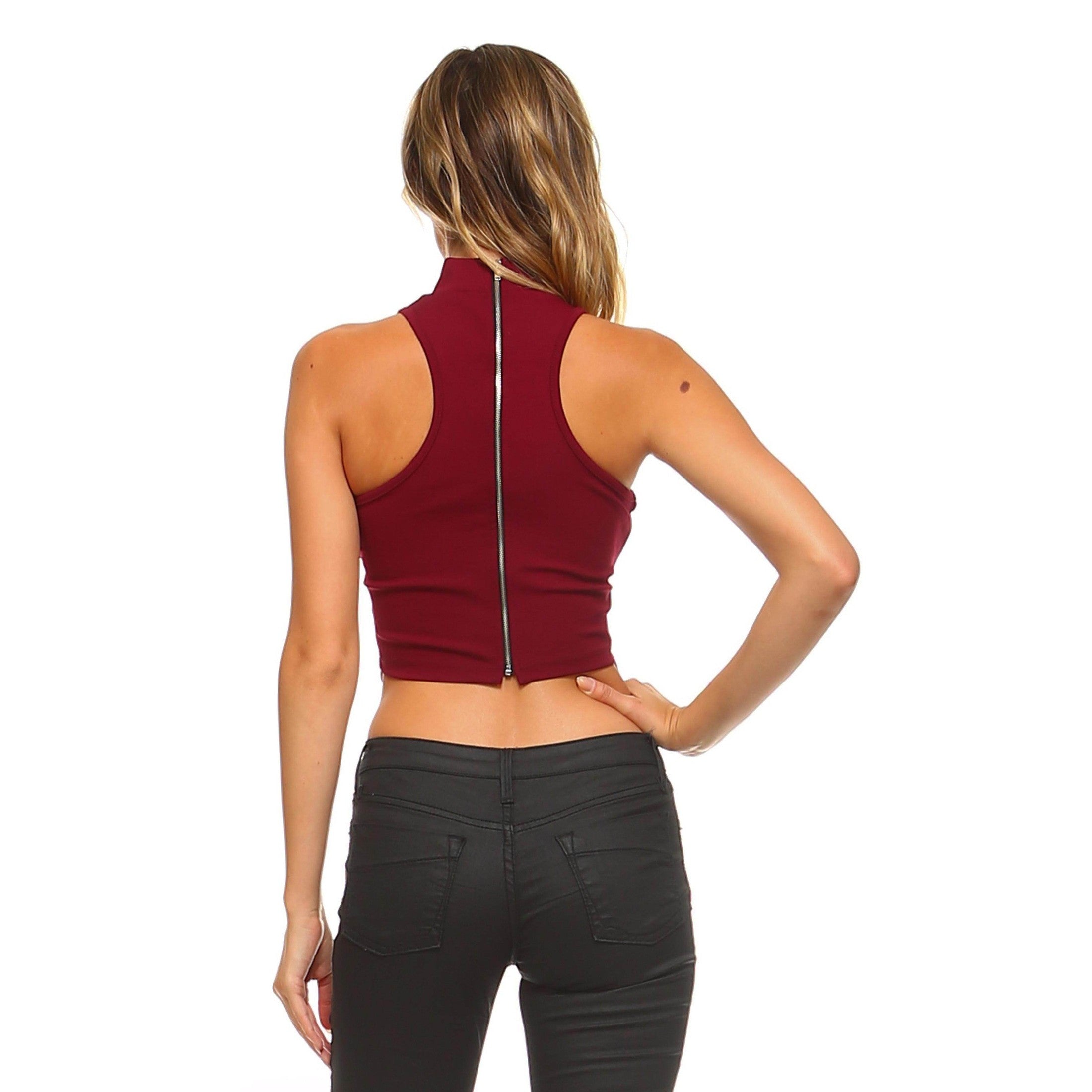 Women's High Neck Tie Crop Top - VacationGrabs