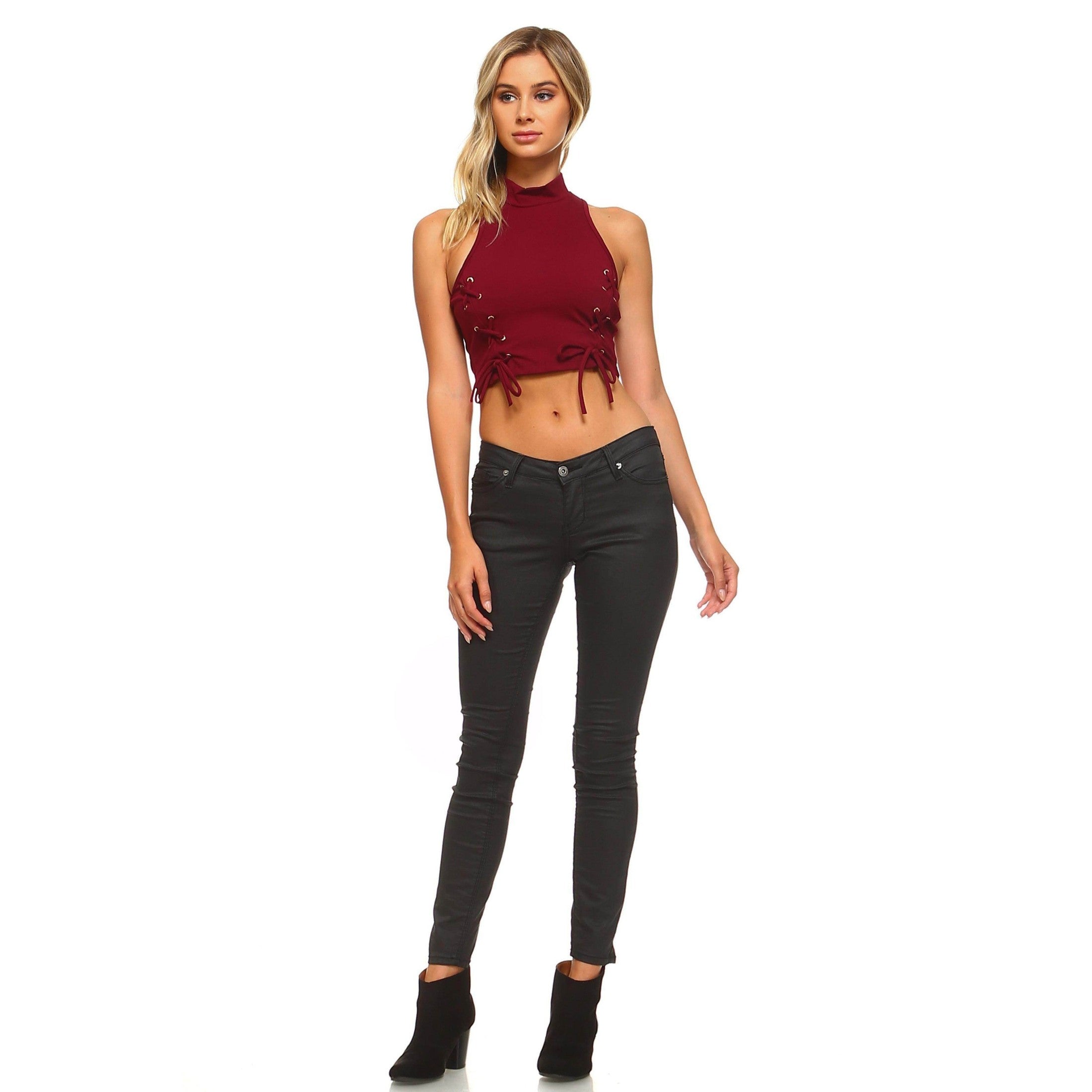 Women's High Neck Tie Crop Top - VacationGrabs