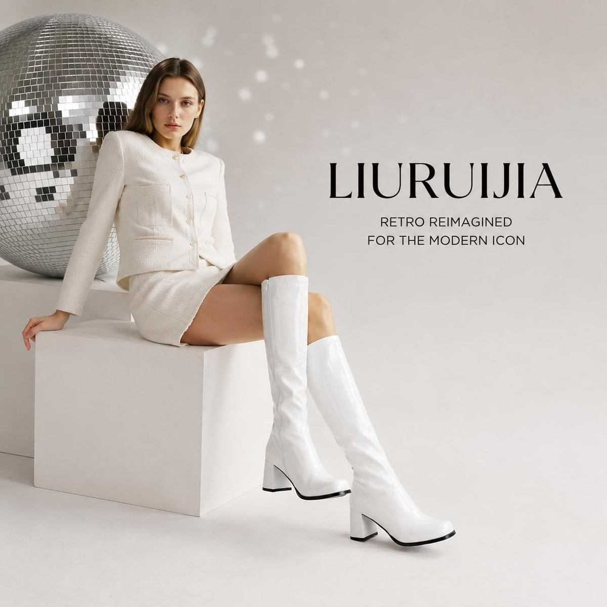 Women's Knee High Gogo Boots Block Heel Square Toe Disco Style – side profile