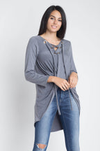 Women's Lace Up Wrap Long Sleeve Top - VacationGrabs