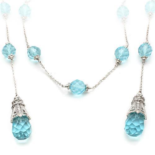 Women's Jewelry - Necklaces Women's LO1714 - Rhodium White Metal Necklace with Synthetic Glass Bead in Sea Blue
