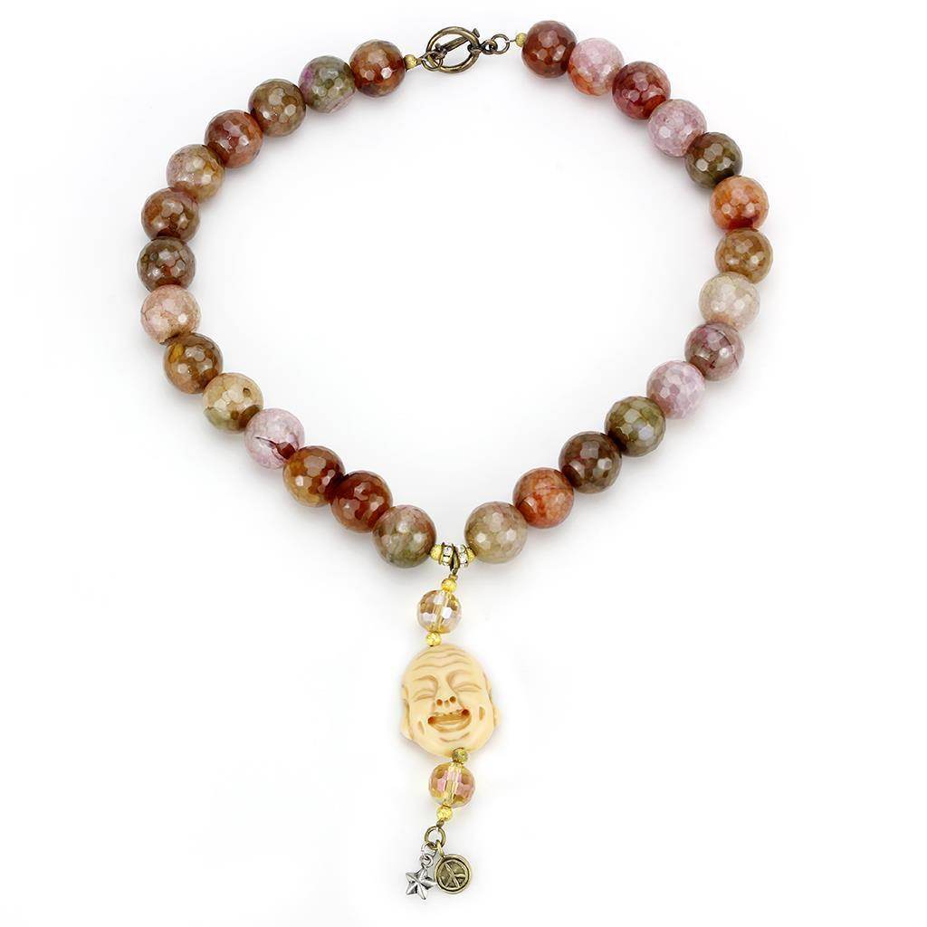 Handcrafted antique copper brass necklace for women with unique stone beads and a carved pendant