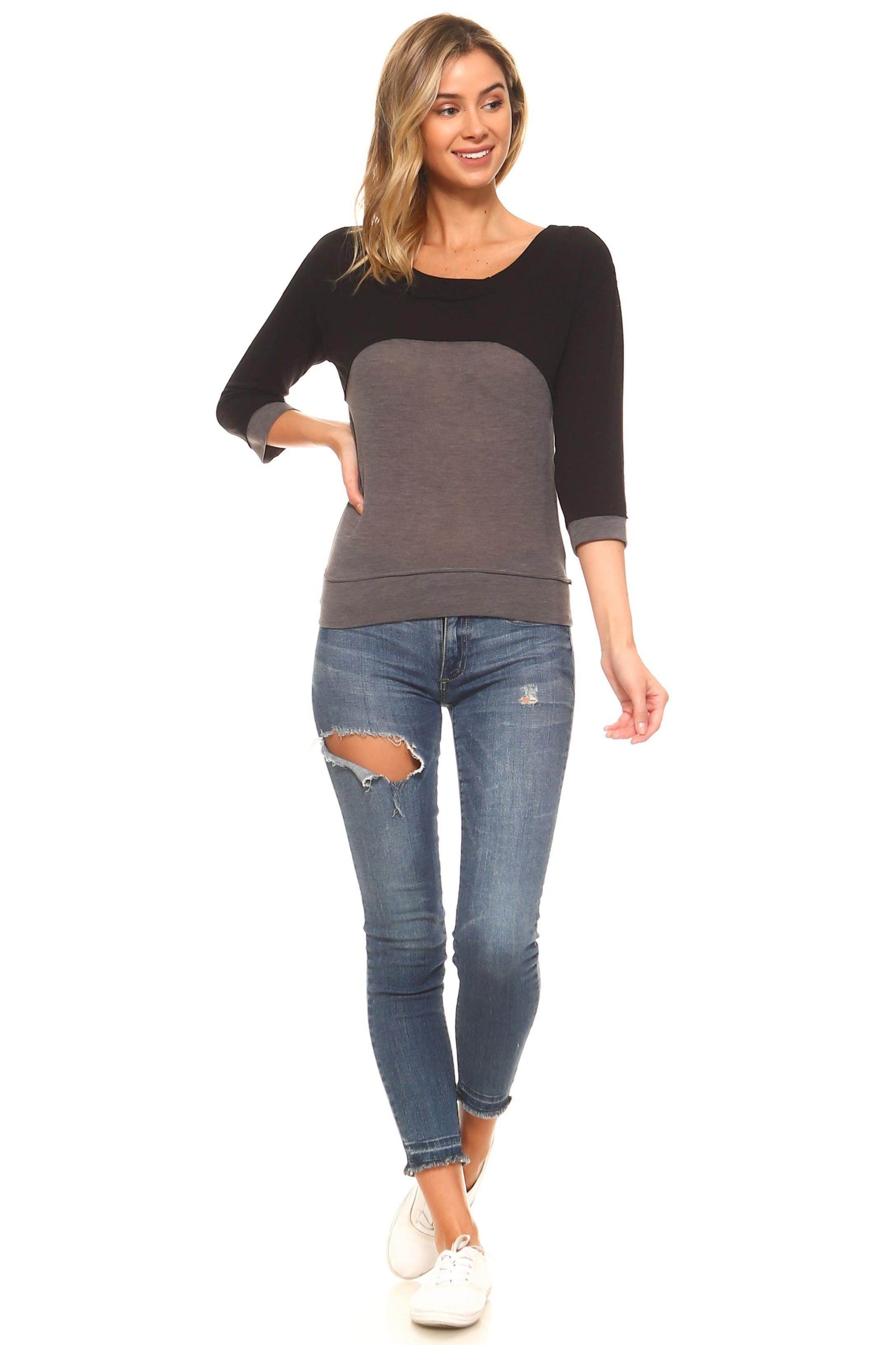 Women's Long Sleeve Jersey Color Block Tee - VacationGrabs