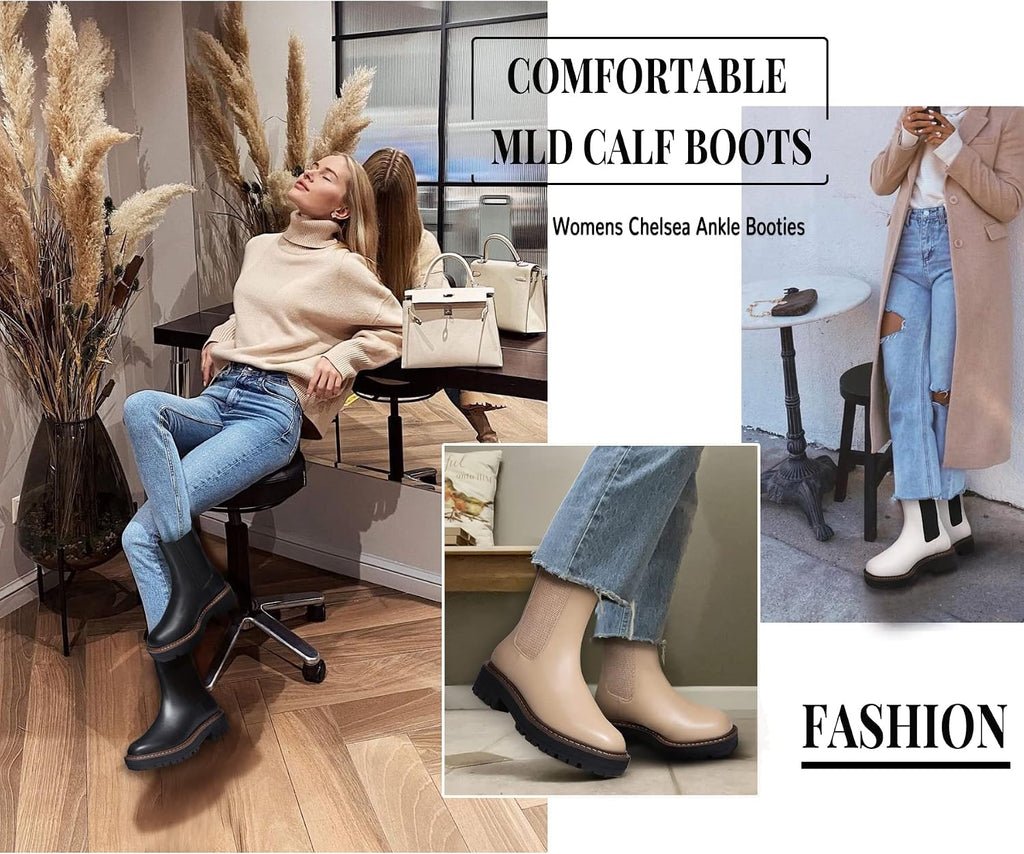 Women's low Heel Chelsea Platform Ankle Boots – close-up upper detail