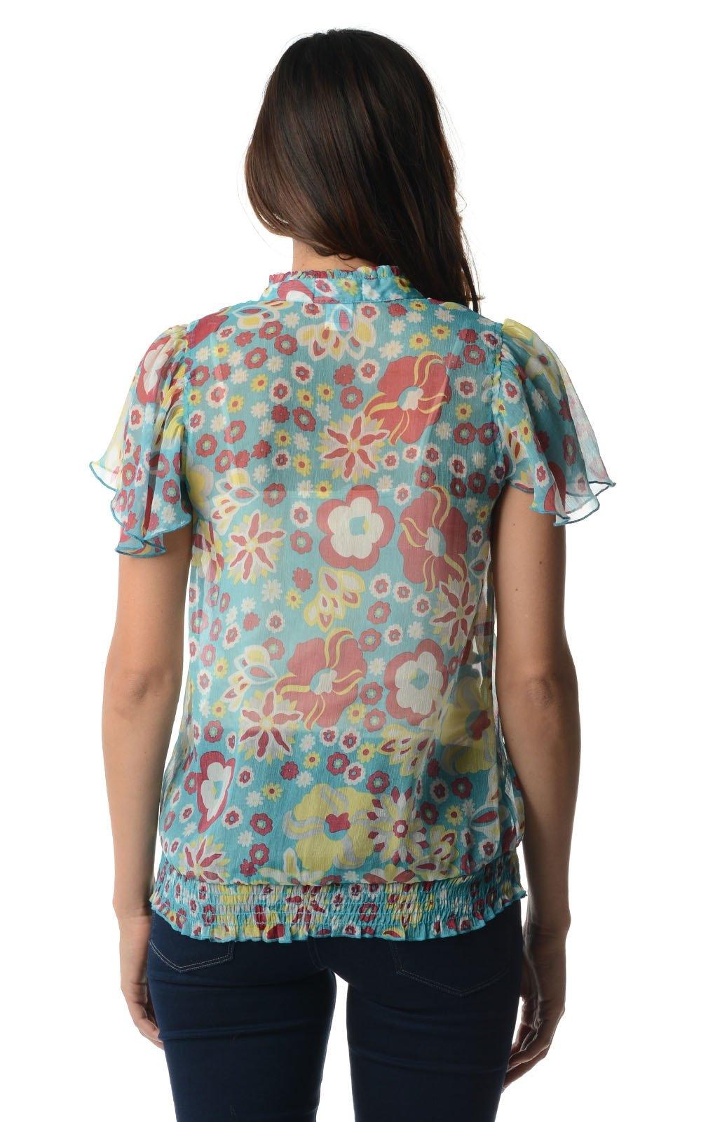 Women's Shirts Women's Printed Chiffon Smocked Waist Ruffle Top