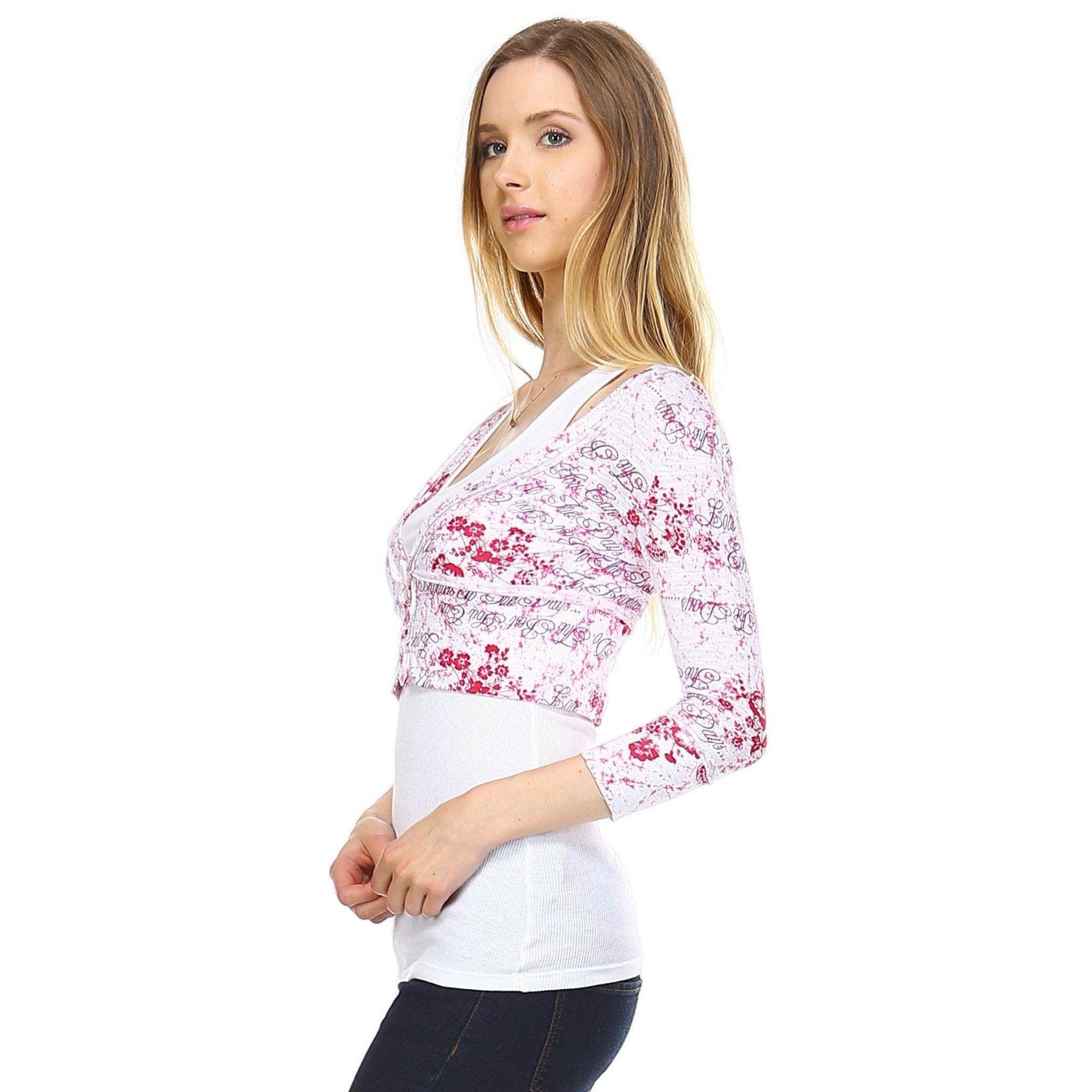 Women's Printed Jersey Crop Cardigan with Attached Tank - VacationGrabs