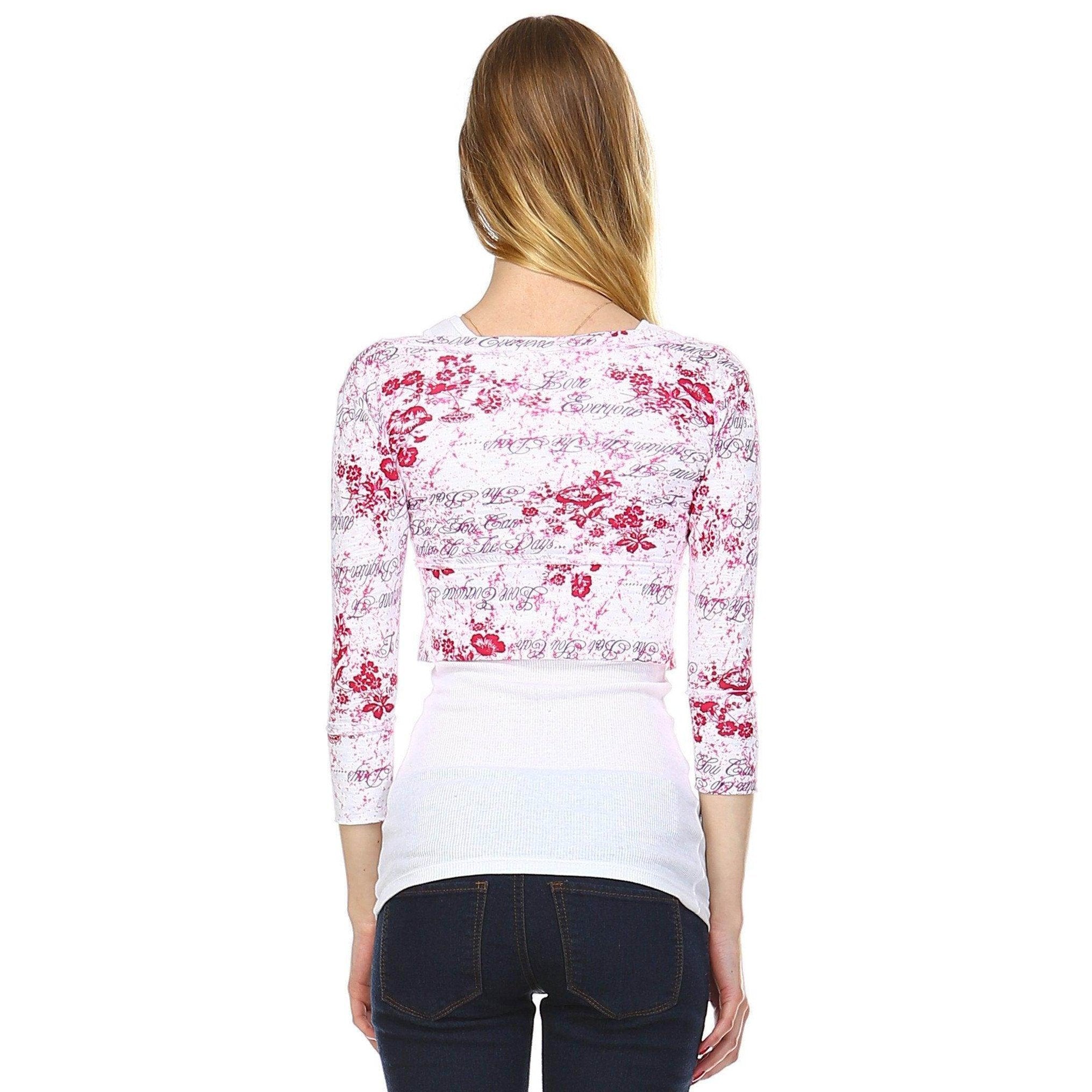 Women's Printed Jersey Crop Cardigan with Attached Tank - VacationGrabs