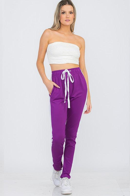 Women's Activewear Women's Purple White Single Strip Track Pants