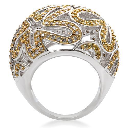 Women's Jewelry - Rings Women's Rings - 1W095 - Reverse Two-Tone Brass Ring with AAA Grade CZ in Topaz