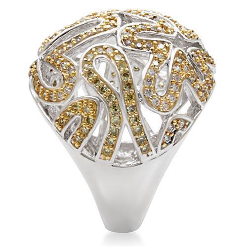 Women's Jewelry - Rings Women's Rings - 1W095 - Reverse Two-Tone Brass Ring with AAA Grade CZ in Topaz