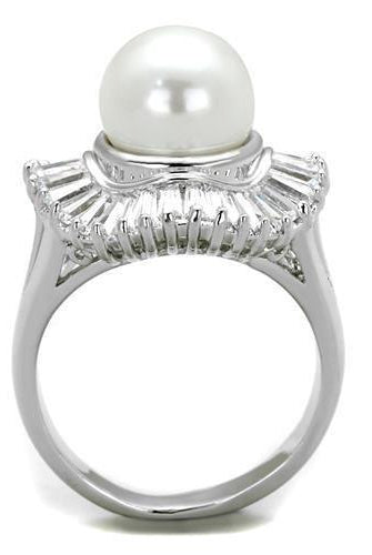 Women's Jewelry - Rings Women's Rings - 3W1073 - Rhodium Brass Ring with Synthetic Pearl in White