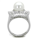 Women's Jewelry - Rings Women's Rings - 3W1073 - Rhodium Brass Ring with Synthetic Pearl in White