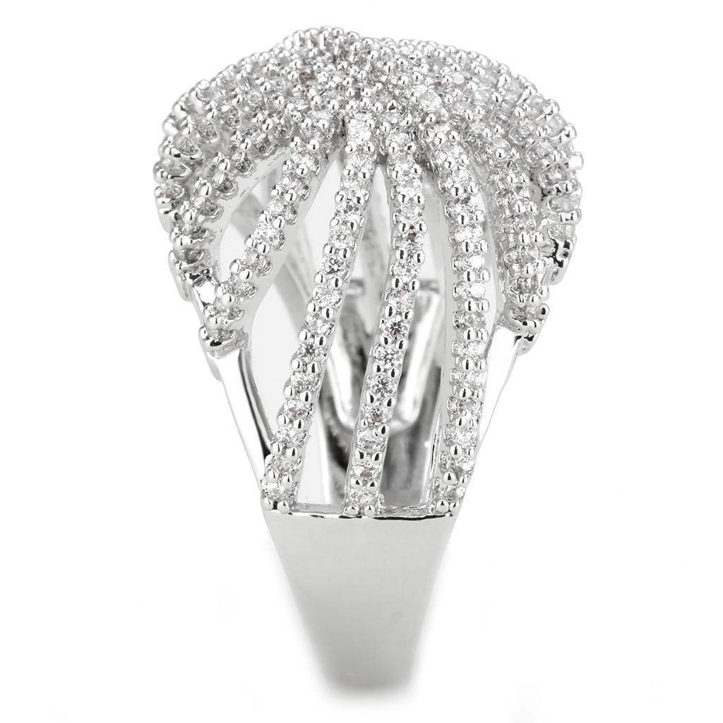 Elegant statement ring for women with a unique open design and sparkling silver finish
