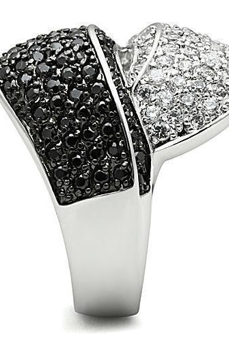 Women's Jewelry - Rings Women's Rings - 3W157 - Rhodium + Ruthenium Brass Ring with AAA Grade CZ in Jet
