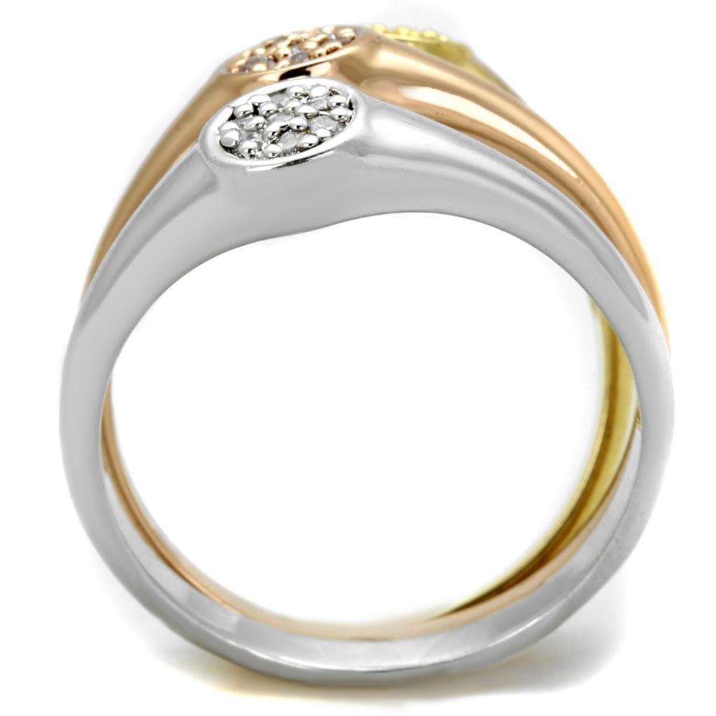 Women's Jewelry - Rings Women's Rings - 3W862 - Rhodium + Gold + Rose Gold Brass Ring with AAA Grade CZ in Clear
