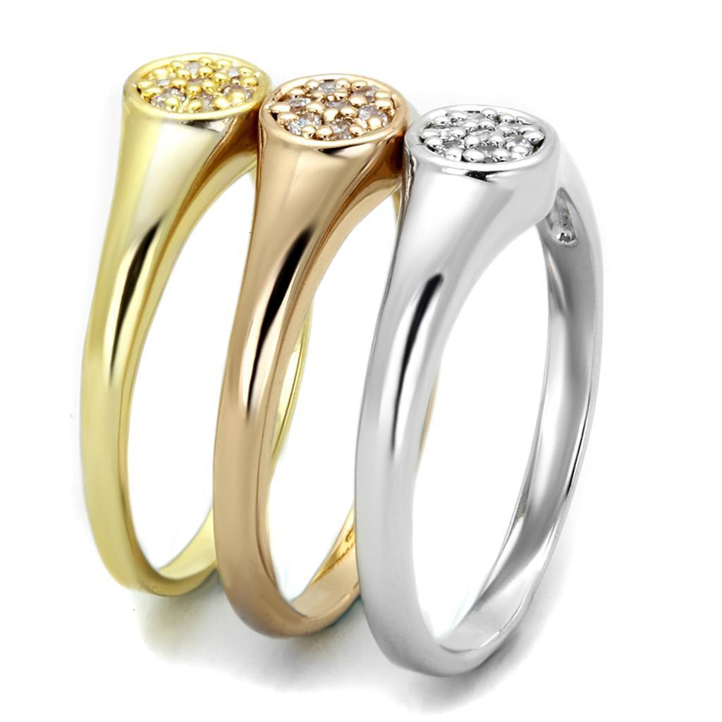 Women's Jewelry - Rings Women's Rings - 3W862 - Rhodium + Gold + Rose Gold Brass Ring with AAA Grade CZ in Clear