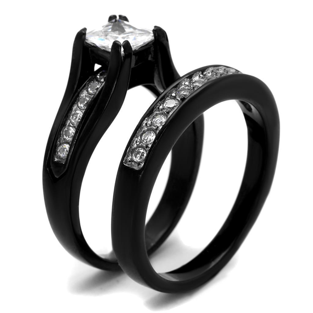 Women's Jewelry - Rings Women's Rings - TK0W383J - Two-Tone IP Black Stainless Steel Ring with AAA Grade CZ in Clear